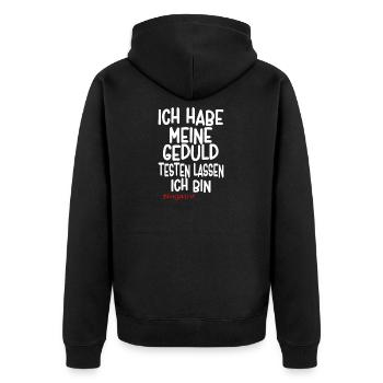 Lustiger Spruch - Unisex Premium Bio Zip Hoodie - Schwarz - Hinten - Nico (187cm)