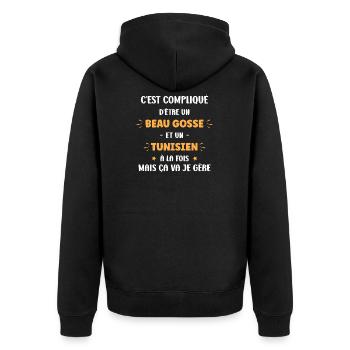 Compliqué beau gosse et tunisien - Veste à capuche bio Premium Unisexe - noir - Dos - Nico (187cm)