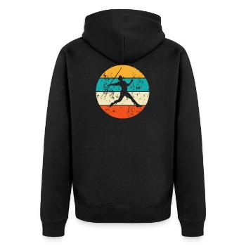 Vintage Retro Speerwerfen Speerwurf Speerwerfer - Unisex Premium Bio Zip Hoodie - Schwarz - Hinten - Nico (187cm)