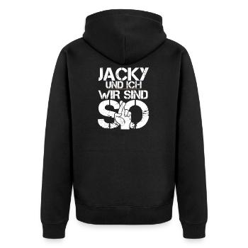 Jacky And I Are So - Unisex Premium Bio Zip Hoodie - Schwarz - Hinten - Nico (187cm)
