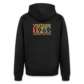 Vintage 1969 Limited Edition - Unisex Premium Bio Zip Hoodie - Schwarz - Hinten - Nico (187cm)