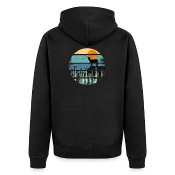 Retro Howling Wolf Wild - Unisex Premium Bio Zip Hoodie - Schwarz - Hinten - Nico (187cm)