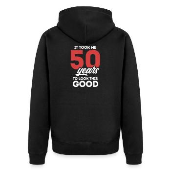 It Took Me 50 Years To Look This Good 50th - Unisex Premium Bio Zip Hoodie - Schwarz - Hinten - Nico (187cm)