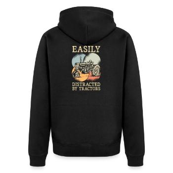 Easily Distracted By Tractors Agriculture - Unisex Premium Bio Zip Hoodie - Schwarz - Hinten - Nico (187cm)