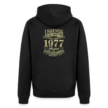 Legends were born in 1977 - Unisex Premium Organic Zip Hoodie - black - Back - Nico (187cm)