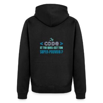 Je code et toi quel-est ton super-pouvoir? - Veste à capuche bio Premium Unisexe - noir - Dos - Nico (187cm)