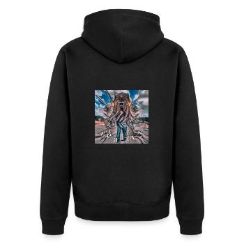 "distorted reality" / blurry design - Unisex Premium Bio Zip Hoodie - Schwarz - Hinten - Nico (187cm)