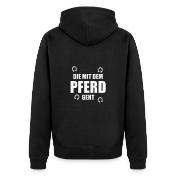 DIE MIT DEM PFERD GEHT - HUFEISEN - PFERDE - Unisex Premium Bio Zip Hoodie - Schwarz - Hinten - Nico (187cm)