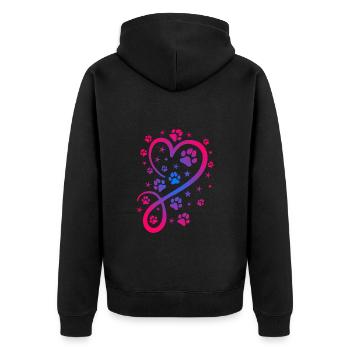 Herz mit Pfötchen und Sternen - Unisex Premium Bio Zip Hoodie - Schwarz - Hinten - Nico (187cm)