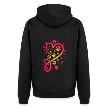 Herz mit Pfötchen und Sternen - Unisex Premium Bio Zip Hoodie - Schwarz - Hinten - Nico (187cm)