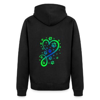Herz mit Pfötchen und Sternen - Unisex Premium Bio Zip Hoodie - Schwarz - Hinten - Nico (187cm)