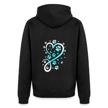 Herz mit Pfötchen und Sternen - Unisex Premium Bio Zip Hoodie - Schwarz - Hinten - Nico (187cm)