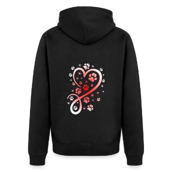 Herz mit Pfötchen und Sternen - Unisex Premium Bio Zip Hoodie - Schwarz - Hinten - Nico (187cm)