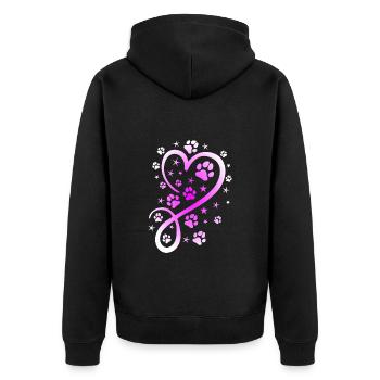 Herz mit Pfötchen und Sternen - Unisex Premium Bio Zip Hoodie - Schwarz - Hinten - Nico (187cm)