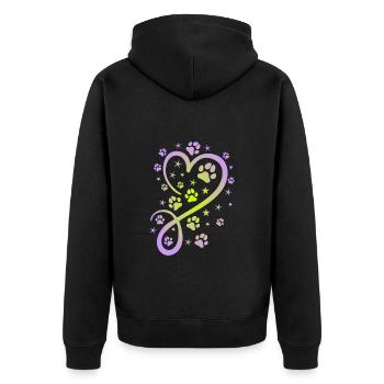 Herz mit Pfötchen und Sternen - Unisex Premium Bio Zip Hoodie - Schwarz - Hinten - Nico (187cm)