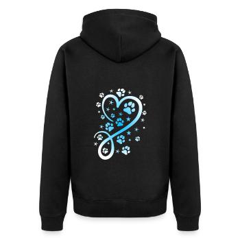 Herz mit Pfötchen und Sternen - Unisex Premium Bio Zip Hoodie - Schwarz - Hinten - Nico (187cm)