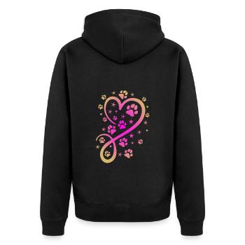 Herz mit Pfötchen und Sternen - Unisex Premium Bio Zip Hoodie - Schwarz - Hinten - Nico (187cm)