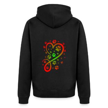 Herz mit Pfötchen und Sternen - Unisex Premium Bio Zip Hoodie - Schwarz - Hinten - Nico (187cm)