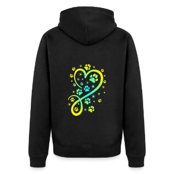 Herz mit Pfötchen und Sternen - Unisex Premium Bio Zip Hoodie - Schwarz - Hinten - Nico (187cm)