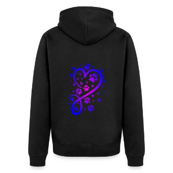 Herz mit Pfötchen und Sternen - Unisex Premium Bio Zip Hoodie - Schwarz - Hinten - Nico (187cm)