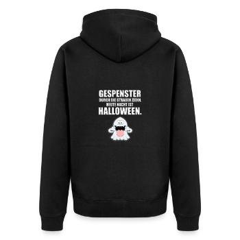 HALLOWEEN - GESPENSTER DURCH DIE STRAßEN ZIEHN... - Unisex Premium Bio Zip Hoodie - Schwarz - Hinten - Nico (187cm)