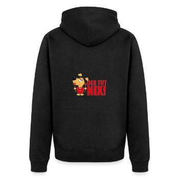 DER TUT NIX! - HUND - TEUFEL - Unisex Premium Bio Zip Hoodie - Schwarz - Hinten - Nico (187cm)