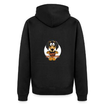 HAPPY HALLOWEEN - DACKEL - MOND - JAGDHUND - HUND - Unisex Premium Bio Zip Hoodie - Schwarz - Hinten - Nico (187cm)