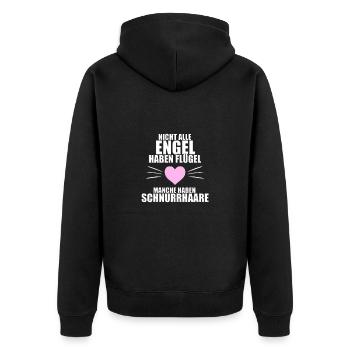 KATZE - KATER - NICHT ALLE ENGEL HABEN FLÜGEL... - Unisex Premium Bio Zip Hoodie - Schwarz - Hinten - Nico (187cm)
