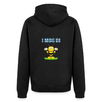 I MOG DI - BIENE - BLUMEN - LIEBE - BIENEN - LOVE - Unisex Premium Bio Zip Hoodie - Schwarz - Hinten - Nico (187cm)