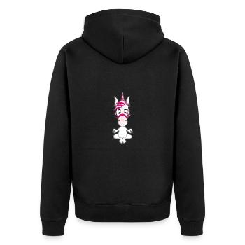 YOGA - EINHORN - PILATES - TIER - TIERISCH - Unisex Premium Bio Zip Hoodie - Schwarz - Hinten - Nico (187cm)