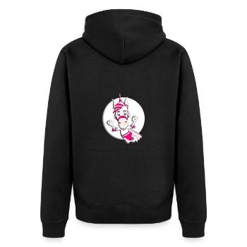 EINHORN - MOND - MONDSCHEIN - SUPERHELD - KINDER - Unisex Premium Bio Zip Hoodie - Schwarz - Hinten - Nico (187cm)