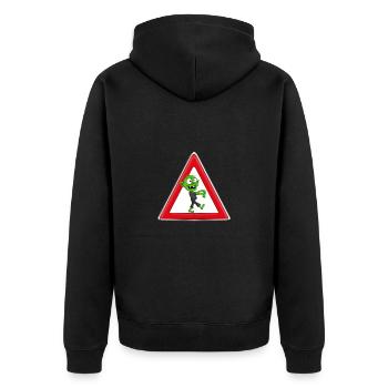 ACHTUNG ZOMBIE - HALLOWEEN - Unisex Premium Bio Zip Hoodie - Schwarz - Hinten - Nico (187cm)