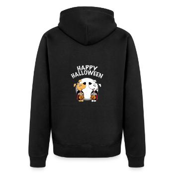 HUNDE - MOND - HAPPY HALLOWEEN - HUND - TIERE - Unisex Premium Bio Zip Hoodie - Schwarz - Hinten - Nico (187cm)