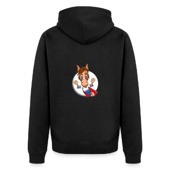 PFERD - SUPERHELD - MONDSCHEIN - HELD - PONY - Unisex Premium Bio Zip Hoodie - Schwarz - Hinten - Nico (187cm)