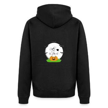 HUND - MOND - KÜRBIS - FLEDERMÄUSE - HALLOWEEN - Unisex Premium Bio Zip Hoodie - Schwarz - Hinten - Nico (187cm)