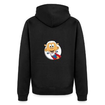 SUPERHELD - SCHAF - MOND - TIER - TIERISCH - Unisex Premium Bio Zip Hoodie - Schwarz - Hinten - Nico (187cm)