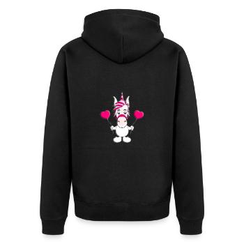 LIEBE - EINHORN - HERZEN - LUFTBALLONS - LOVE - Unisex Premium Bio Zip Hoodie - Schwarz - Hinten - Nico (187cm)
