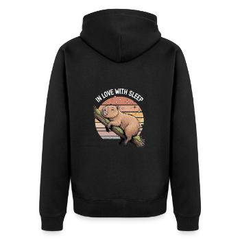 Cute Capybara Sleep Design - Unisex Premium Organic Zip Hoodie - black - Back - Nico (187cm)