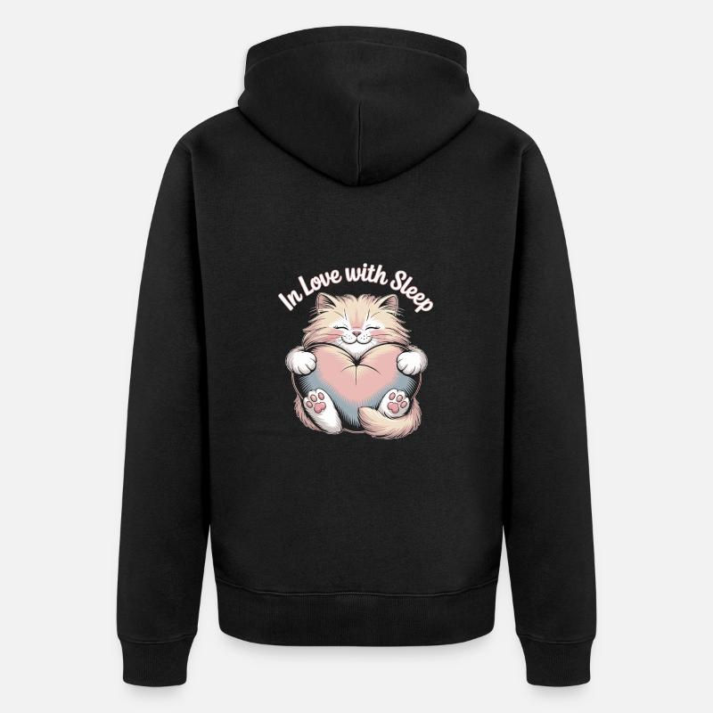 Süßes Katzen Design mit Herz - Unisex Premium Bio Zip Hoodie - Schwarz