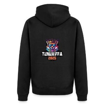 Teneriffa 2025 Urlaub Fuchs - Unisex Premium Bio Zip Hoodie - Schwarz - Hinten - Nico (187cm)