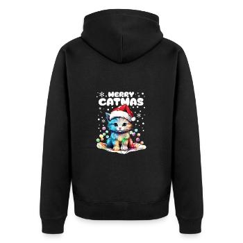Süße Katze mit Lichterkette feiert Weihnachten - Unisex Premium Bio Zip Hoodie - Schwarz - Hinten - Nico (187cm)