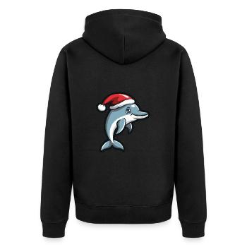 Delfin Weihnachten - Unisex Premium Bio Zip Hoodie - Schwarz - Hinten - Nico (187cm)