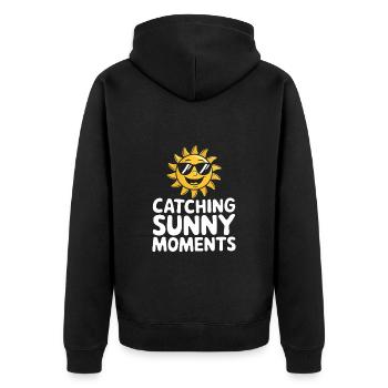 Sunny Summer Moments Vibes Sommer Sonne - Unisex Premium Bio Zip Hoodie - Schwarz - Hinten - Nico (187cm)