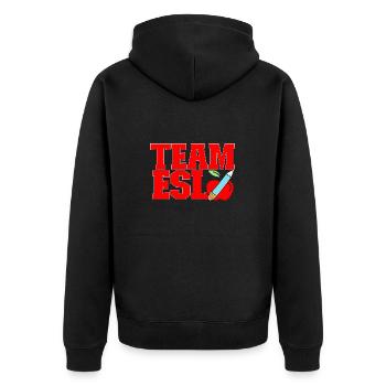 Lehrkraft Englisch Zweitsprache Fremdsprache - Unisex Premium Bio Zip Hoodie - Schwarz - Hinten - Nico (187cm)