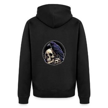 Big Raven Sitting on Sculls - Unisex Premium Organic Zip Hoodie - black - Back - Nico (187cm)