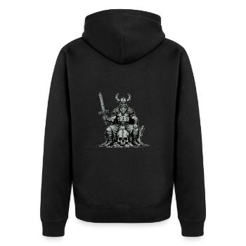 Wikinger mit Schwert auf einem Schädel - Unisex Premium Bio Zip Hoodie - Schwarz - Hinten - Nico (187cm)