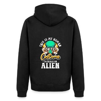 Alien Funny Planet - Unisex Premium Organic Zip Hoodie - black - Back - Nico (187cm)