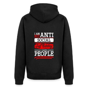 Hass Menschenhasser - Unisex Premium Bio Zip Hoodie - Schwarz - Hinten - Nico (187cm)