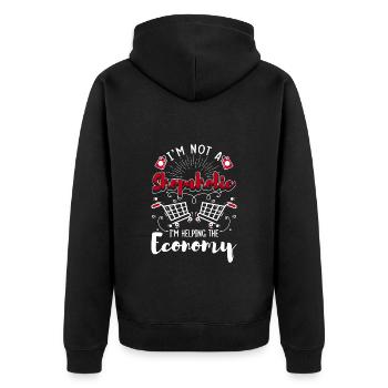 Einkauf Frau Shopping Queen Geld - Unisex Premium Bio Zip Hoodie - Schwarz - Hinten - Nico (187cm)