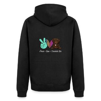 Chocolate Labrador Retriever Hund - Unisex Premium Bio Zip Hoodie - Schwarz - Hinten - Nico (187cm)